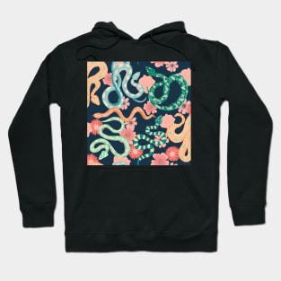 Floral snakes on dark blue Hoodie